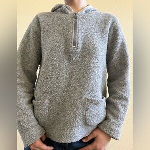 Vintage y2k cropped fuzzy fleece quarter zip hoodie sweater w 2 front pockets